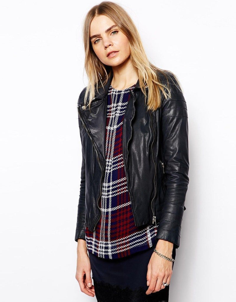 Biker / Motorcycle Jacket - Women Real Lambskin Leather Biker Jacket KW064 - Koza Leathers