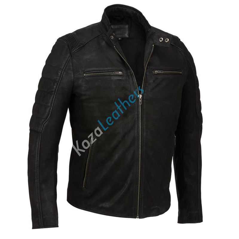Biker Jacket - Men Real Lambskin Motorcycle Leather Biker Jacket KM202 - Koza Leathers