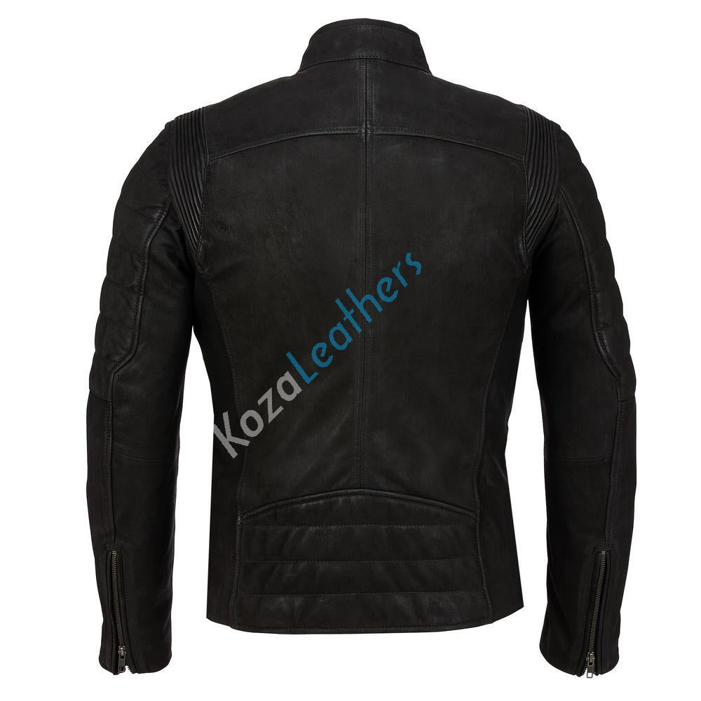 Biker Jacket - Men Real Lambskin Motorcycle Leather Biker Jacket KM202 - Koza Leathers