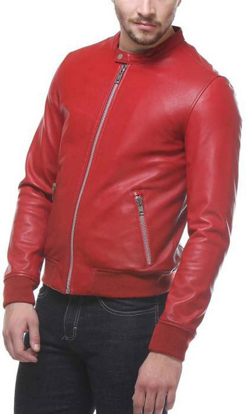 Biker Jacket - Men Real Lambskin Motorcycle Leather Biker Jacket KM469 - Koza Leathers