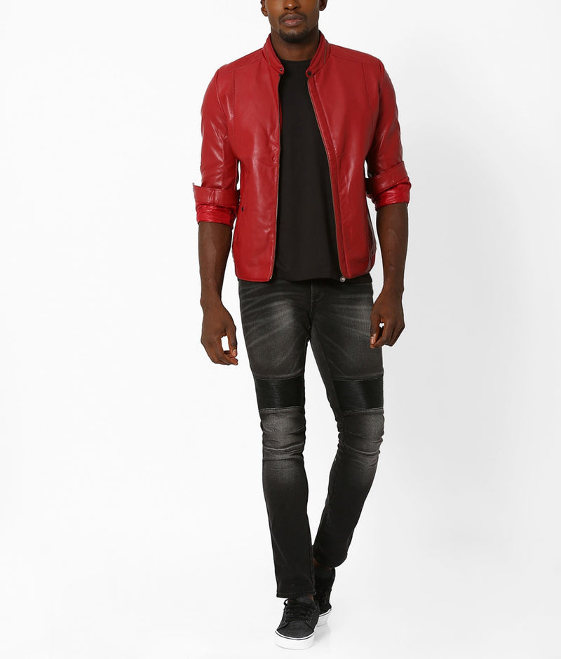 Biker Jacket - Men Real Lambskin Motorcycle Leather Biker Jacket KM689 - Koza Leathers