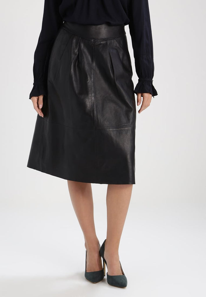 Women Real Lambskin Leather Knee Length Skirt WS119 - Koza Leathers