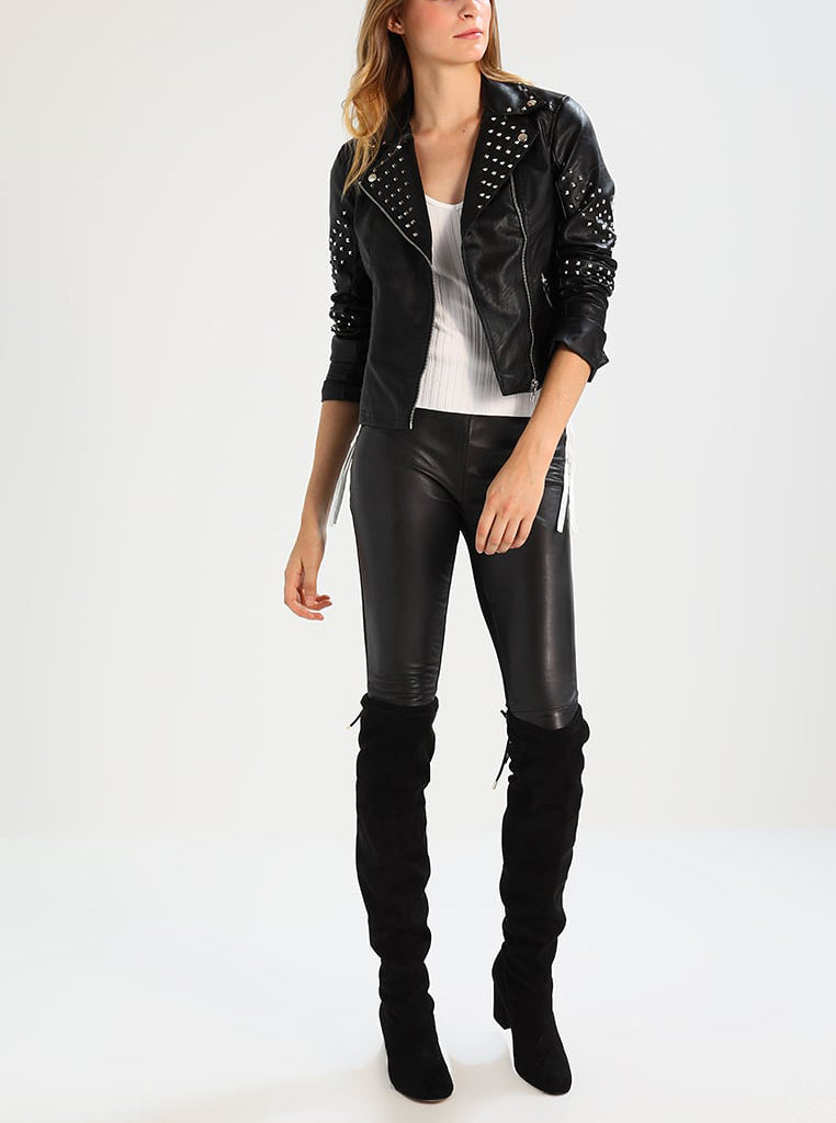 Biker / Motorcycle Jacket - Women Real Lambskin Leather Biker Jacket KW274 - Koza Leathers