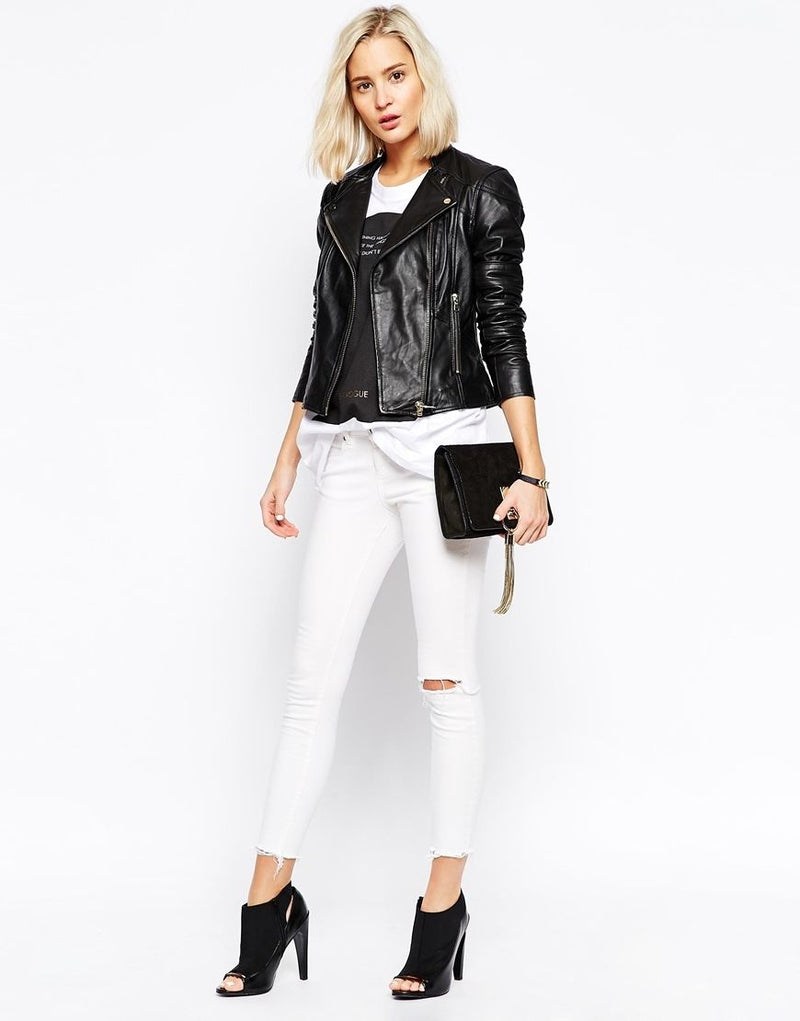 Biker / Motorcycle Jacket - Women Real Lambskin Leather Biker Jacket KW065 - Koza Leathers