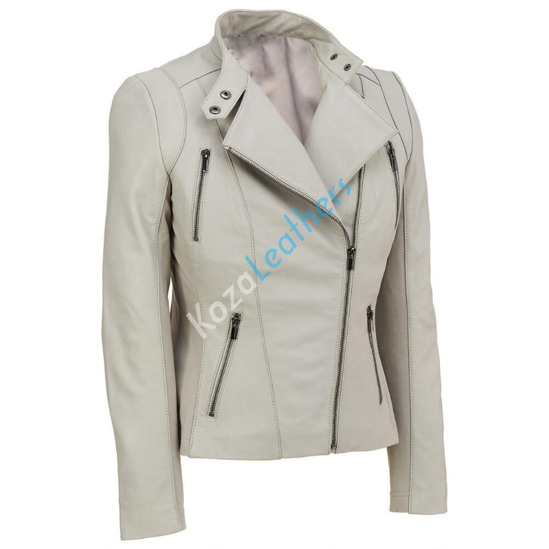 Biker / Motorcycle Jacket - Women Real Lambskin Leather Biker Jacket KW179 - Koza Leathers