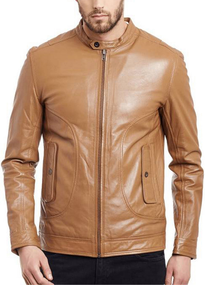 Biker Jacket - Men Real Lambskin Motorcycle Leather Biker Jacket KM472 - Koza Leathers