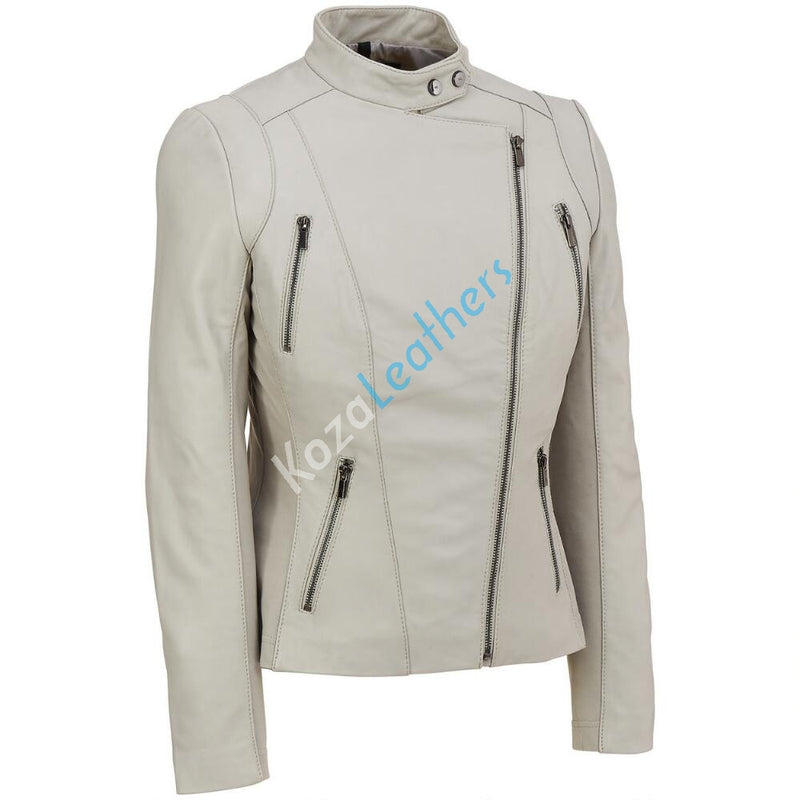 Biker / Motorcycle Jacket - Women Real Lambskin Leather Biker Jacket KW179 - Koza Leathers