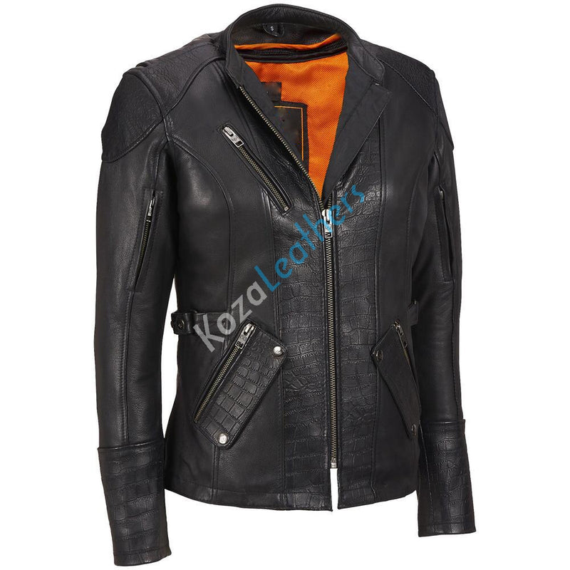 Biker / Motorcycle Jacket - Women Real Lambskin Leather Biker Jacket KW180 - Koza Leathers