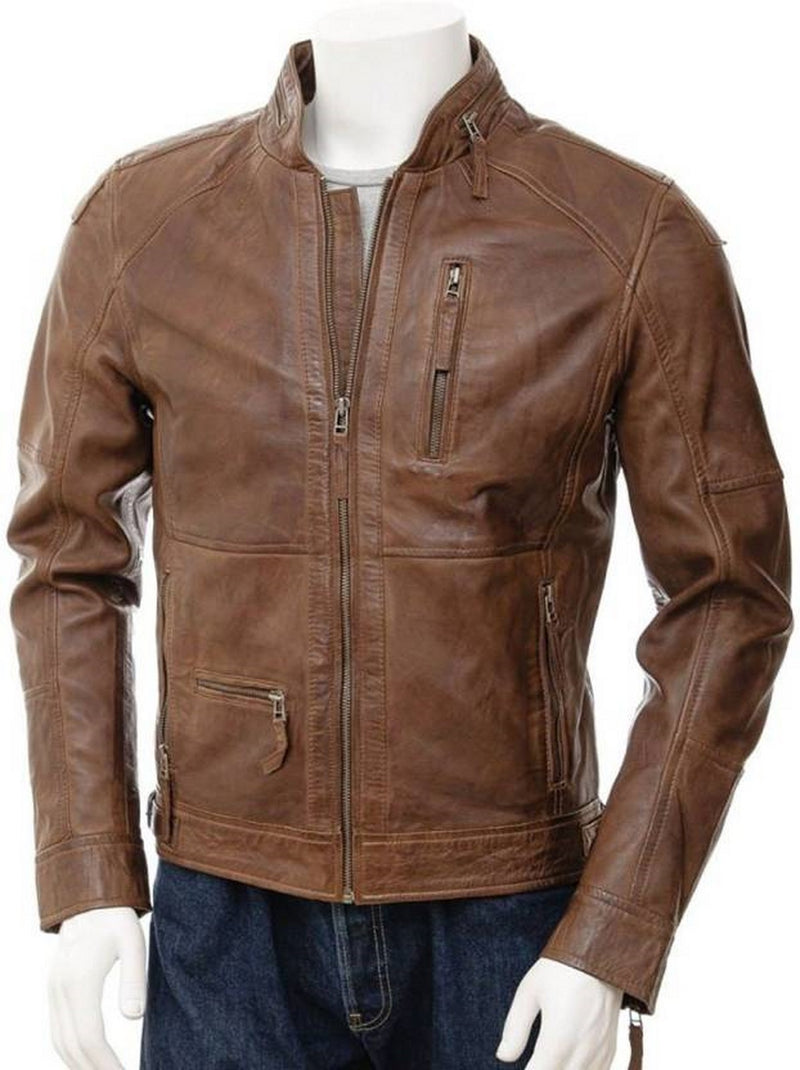 Biker Jacket - Men Real Lambskin Motorcycle Leather Biker Jacket KM474 - Koza Leathers