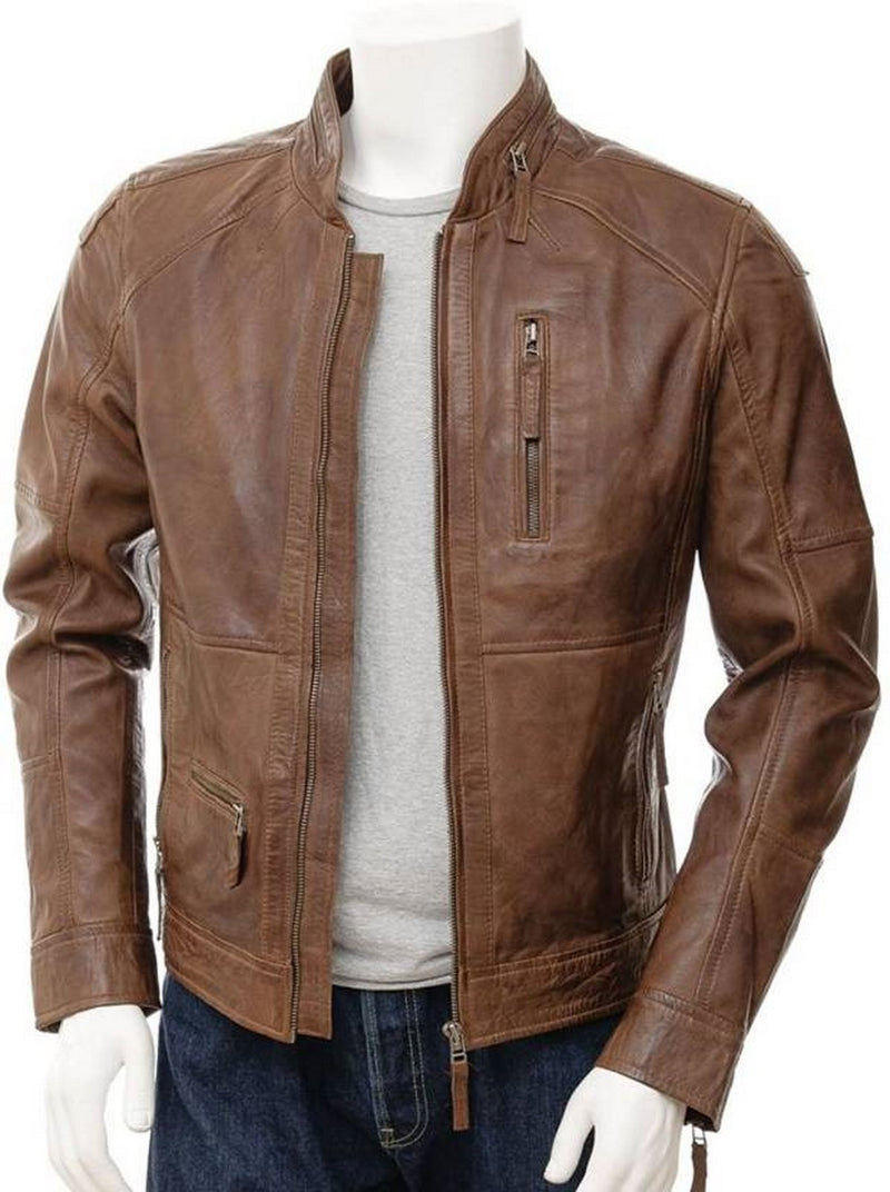 Biker Jacket - Men Real Lambskin Motorcycle Leather Biker Jacket KM474 - Koza Leathers