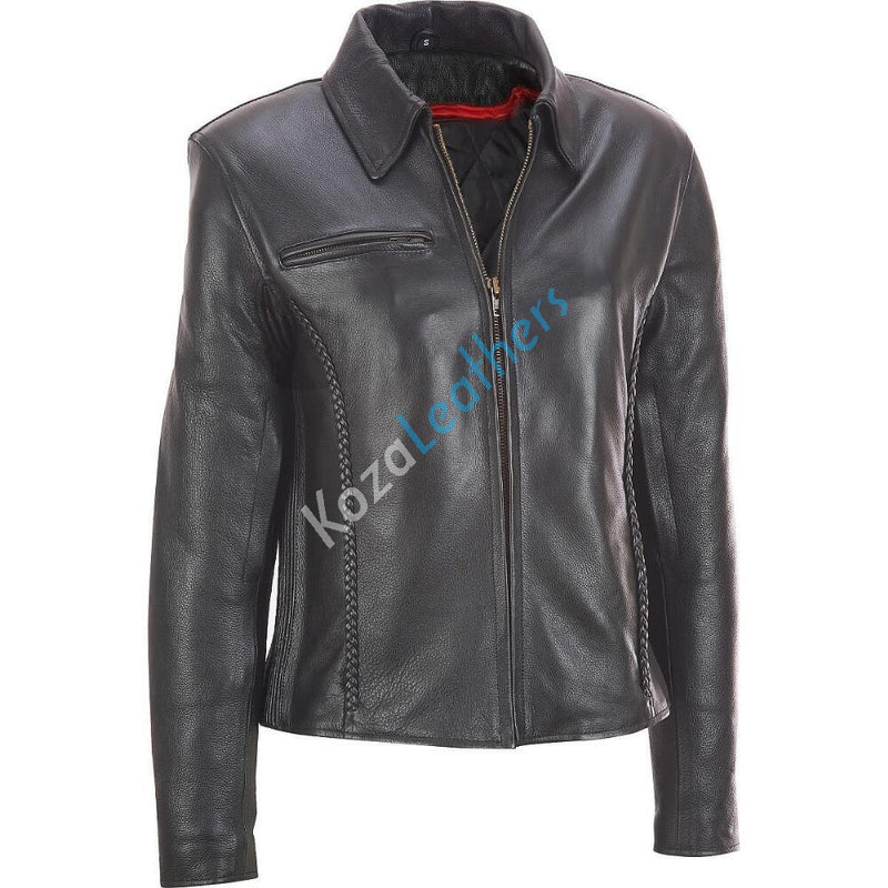 Biker / Motorcycle Jacket - Women Real Lambskin Leather Biker Jacket KW169 - Koza Leathers