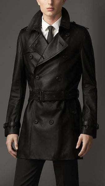 Koza Leathers Men's Genuine Lambskin Trench Coat Real Leather Jacket T