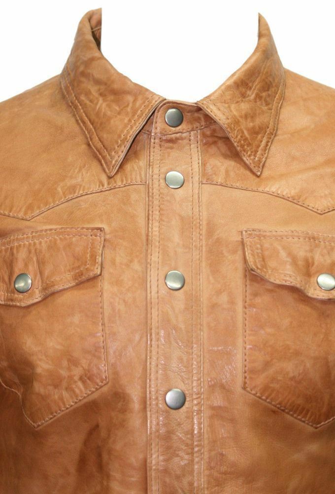 Men's Genuine Lambskin Leather Shirt Jacket MSH010