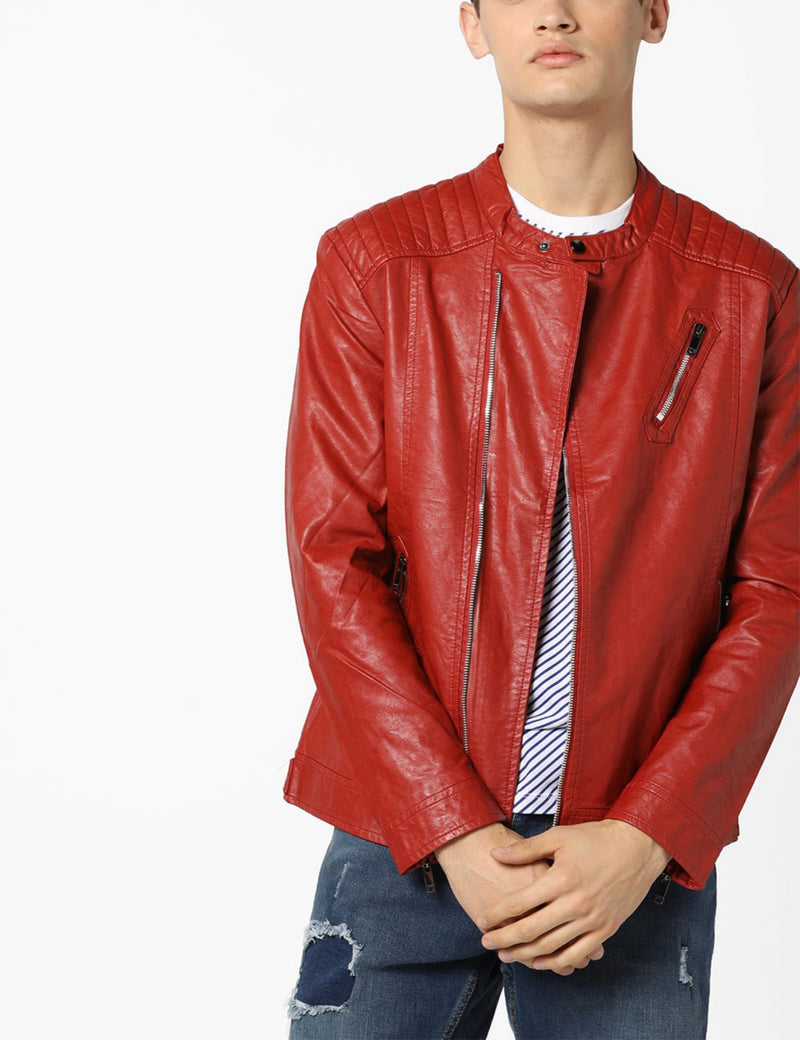 Biker Jacket - Men Real Lambskin Motorcycle Leather Biker Jacket KM606 - Koza Leathers