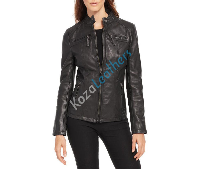 Biker / Motorcycle Jacket - Women Real Lambskin Leather Biker Jacket KW102 - Koza Leathers