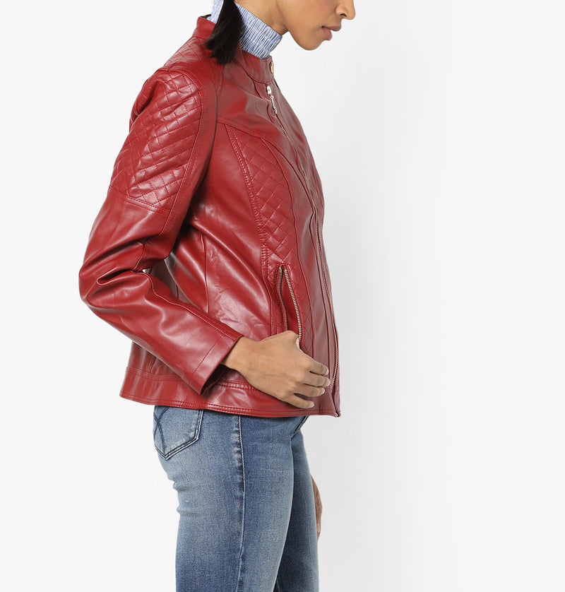 Biker / Motorcycle Jacket - Women Real Lambskin Leather Biker Jacket KW562 - Koza Leathers