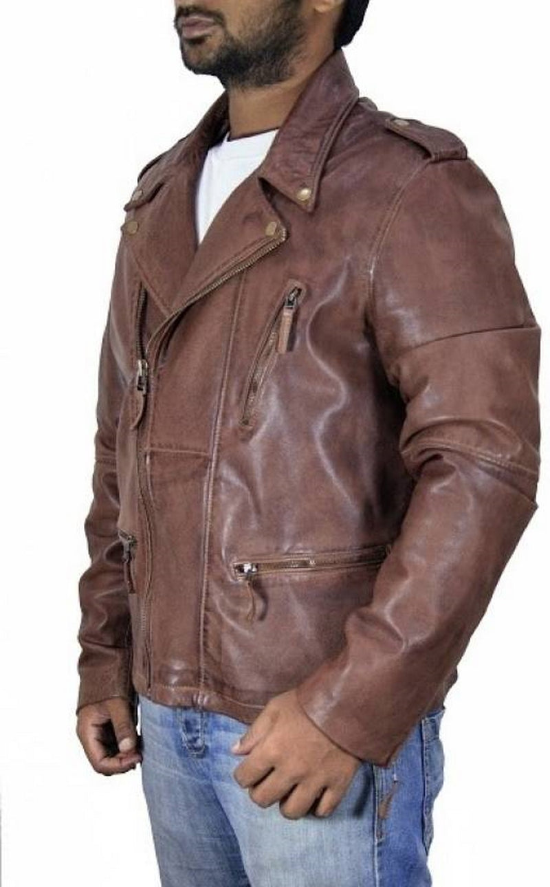 Biker Jacket - Men Real Lambskin Motorcycle Leather Biker Jacket KM386 - Koza Leathers