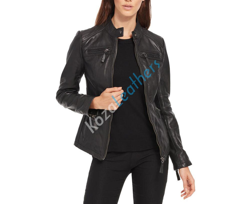 Biker / Motorcycle Jacket - Women Real Lambskin Leather Biker Jacket KW102 - Koza Leathers