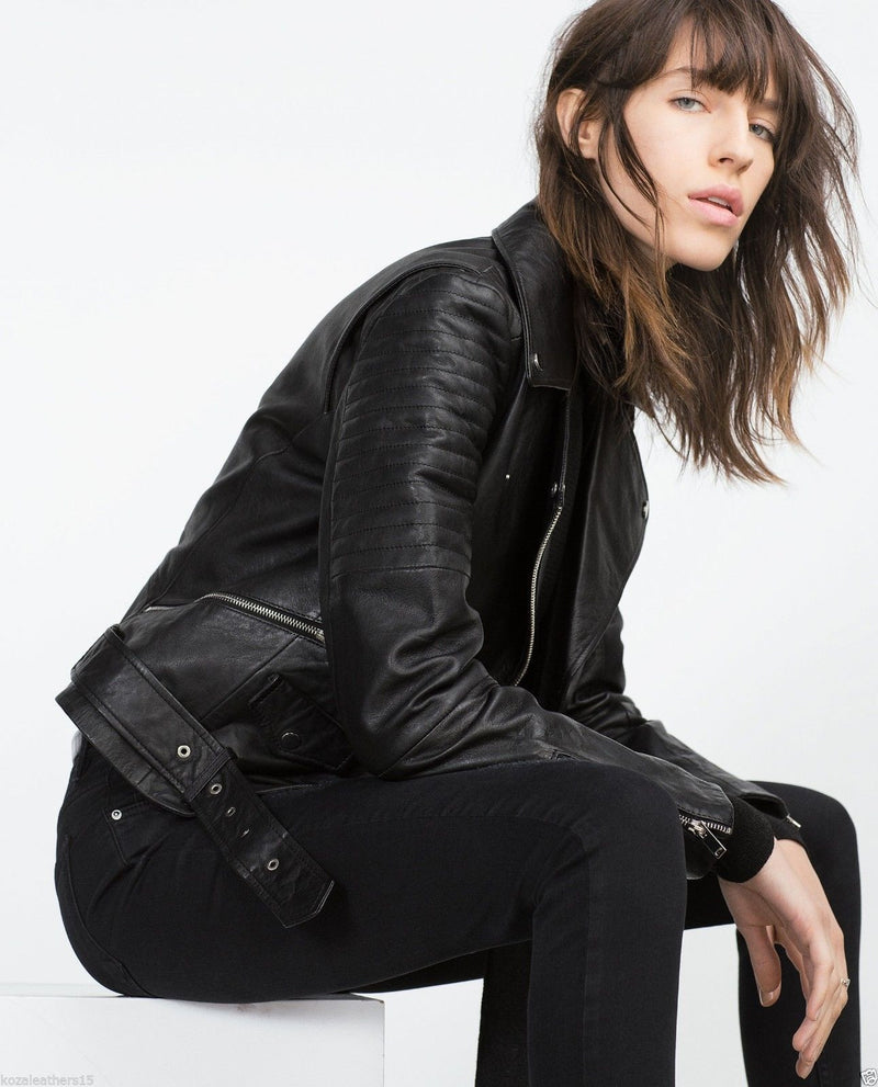 Biker / Motorcycle Jacket - Women Real Lambskin Leather Jacket KW003 - Koza Leathers