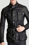 Koza Leathers Men's Genuine Lambskin Trench Coat Real Leather Jacket TM027