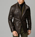 Koza Leathers Men's Genuine Lambskin Trench Coat Real Leather Jacket TM029