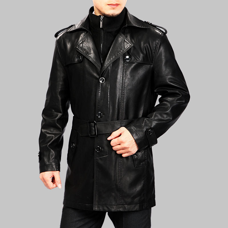 Koza Leathers Men's Genuine Lambskin Trench Coat Real Leather Jacket TM049