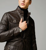 Koza Leathers Men's Genuine Lambskin Trench Coat Real Leather Jacket TM029