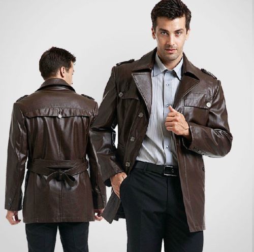 Koza Leathers Men's Genuine Lambskin Trench Coat Real Leather Jacket TM011