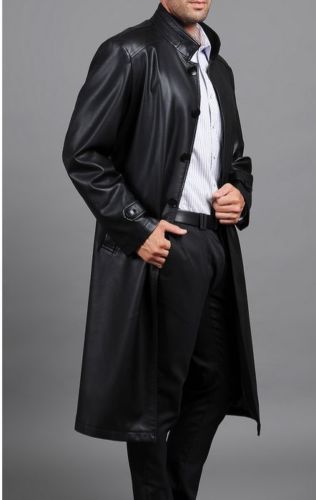 Koza Leathers Men's Genuine Lambskin Trench Coat Real Leather Jacket TM012