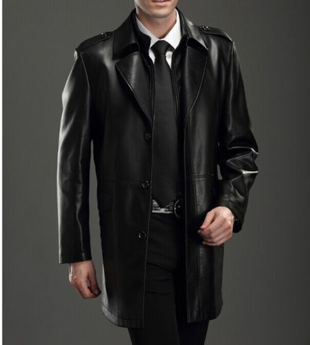 Koza Leathers Men's Genuine Lambskin Trench Coat Real Leather Jacket TM018