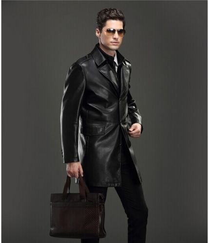 Koza Leathers Men's Genuine Lambskin Trench Coat Real Leather Jacket TM018