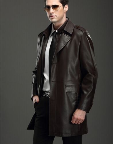 Koza Leathers Men's Genuine Lambskin Trench Coat Real Leather Jacket TM019