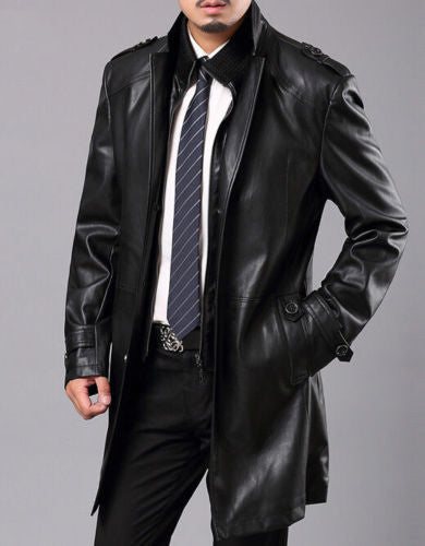 Koza Leathers Men's Genuine Lambskin Trench Coat Real Leather Jacket TM008