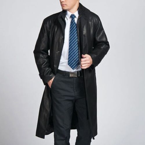 Koza Leathers Men's Genuine Lambskin Trench Coat Real