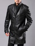 Koza Leathers Men's Genuine Lambskin Trench Coat Real Leather Jacket TM008