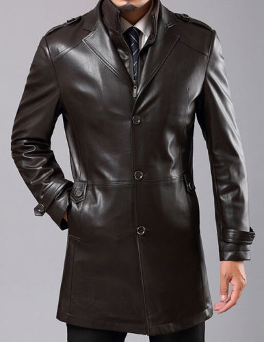 Koza Leathers Men's Genuine Lambskin Trench Coat Real Leather Jacket TM009