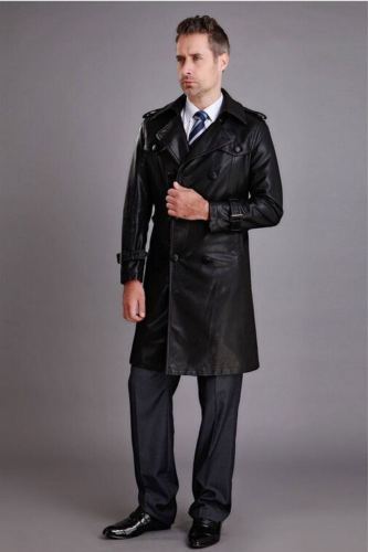 Koza Leathers Men's Genuine Lambskin Trench Coat Real Leather Jacket TM010