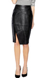 Women Real Lambskin Leather Knee Length Skirt WS006