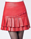Knee Length Skirt - Women Real Lambskin Leather Mini Skirt WS023 - Koza Leathers