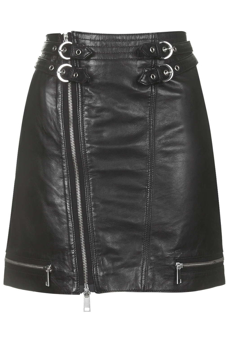 Knee Length Skirt - Women Real Lambskin Leather Mini Skirt WS028 - Koza Leathers