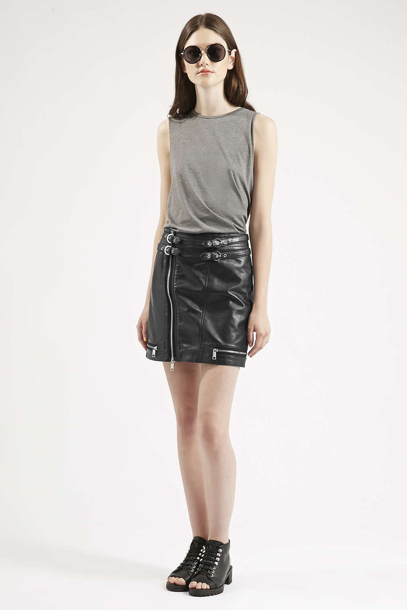 Knee Length Skirt - Women Real Lambskin Leather Mini Skirt WS028 - Koza Leathers