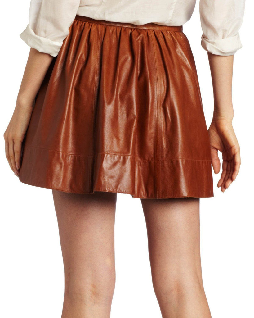 Knee Length Skirt - Women Real Lambskin Leather Mini Skirt WS035 - Koza Leathers